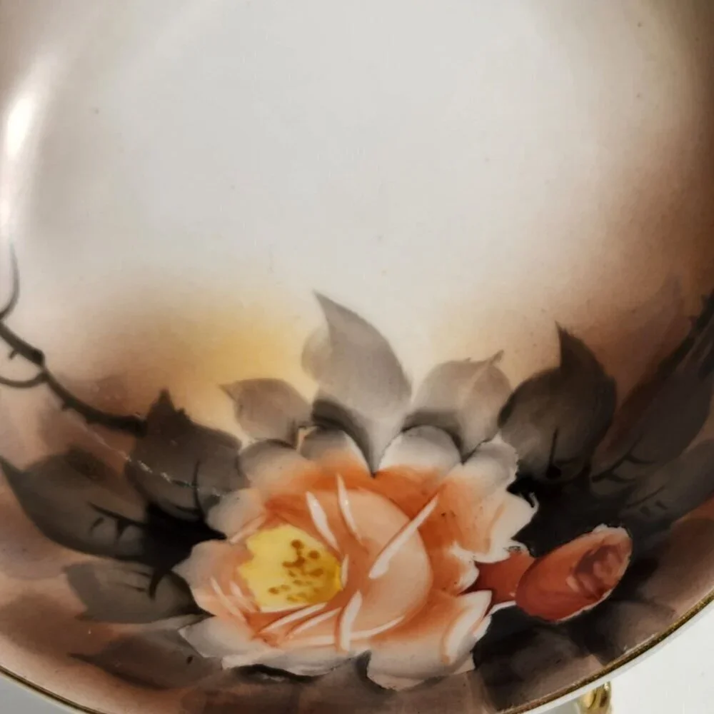 Nippon Hand Painted Vintage Porcelain Bowl Peach Floral Design with Gold Accents